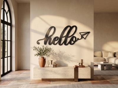 Modern Metal Hello Duvar Yazısı Antre Giriş Dekoratif Tablo Duvar Dekoru