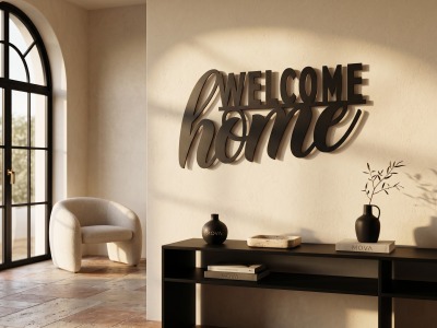 Modern Metal Welcome Home Duvar Yazısı Antre Giriş Salon Dekoratif Tablo Duvar Dekoru