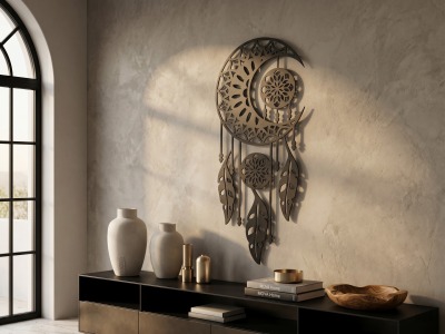 Modern Metal Ay Mandala Düş Kapanı Duvar Tablosu Yatak Odası Bohem Duvar Dekoru
