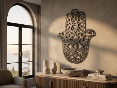 Modern Metal Fatma Ana Eli Duvar Tablosu Hamsa Bereket Göz Salon Hediyelik Duvar Dekoru
