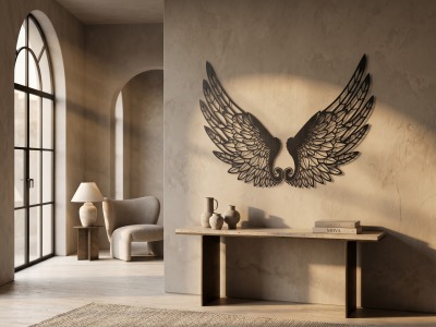Modern Metal Melek Kanadı Duvar Tablosu Büyük Boy Salon Ofis Hediyelik Duvar Dekoru