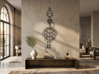Modern Metal Geometrik Soyut Totem Duvar Tablosu Dikey Salon Ofis Duvar Dekoru