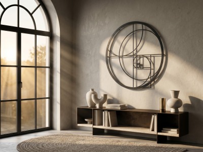 Modern Metal Altın Oran Tasarım Duvar Tablosu Yuvarlak Fibonacci Salon Ofis Duvar Dekoru