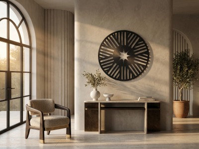 Modern Metal Güneş ve Yıldız Tasarım Duvar Tablosu Yuvarlak Geometrik Salon Duvar Dekoru