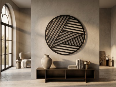 Modern Metal Geometrik Çizgili Duvar Tablosu Yuvarlak Soyut Salon Ofis Duvar Dekoru