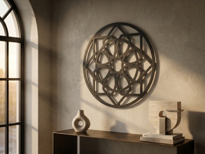 Modern Metal Selçuklu Yıldızı Duvar Tablosu Yuvarlak Geometrik Salon Ofis Duvar Dekoru