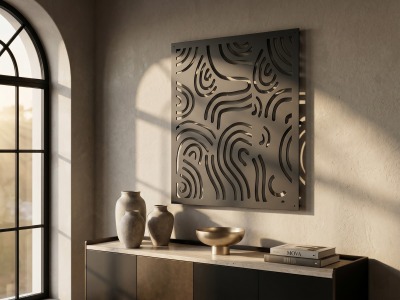 Modern Metal Soyut Dalga Desenli Duvar Tablosu Kare Geometrik Salon Ofis Duvar Dekoru