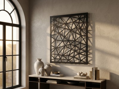 Modern Metal Asimetrik Çizgili Duvar Tablosu Kare Geometrik Salon Ofis Duvar Dekoru