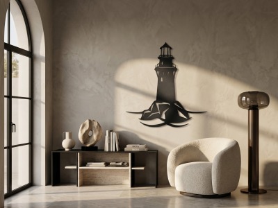 Modern Metal Deniz Feneri Siluet Duvar Tablosu Marin Geometrik Salon Ofis Duvar Dekoru