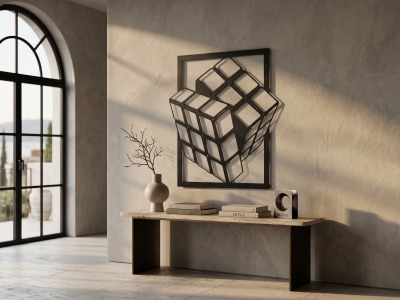 Modern Metal Rubik Küp Tasarım Duvar Tablosu 3D Geometrik Salon Ofis Duvar Dekoru
