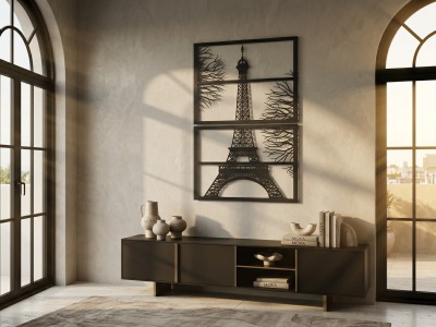 Modern Metal Eyfel Kulesi Paris Duvar Tablosu 2 Parçalı Şehir Temalı Salon Ofis Duvar Dekoru
