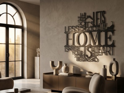 Modern Metal Home Yazılı Duvar Tablosu İngilizce Tipografik Motivasyonel Salon Ofis Antre Duvar Dekoru