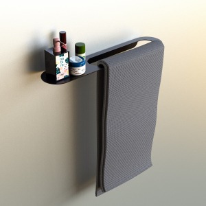 Modern Banyo Rafı ve Havlu Askısı, Metal Duvar Montajlı, Dekoratif Duş Rafı Siyah, 44x9 cm